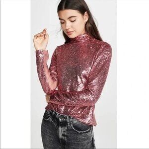 Cinq a sept pink sequin long sleeve blouse size L